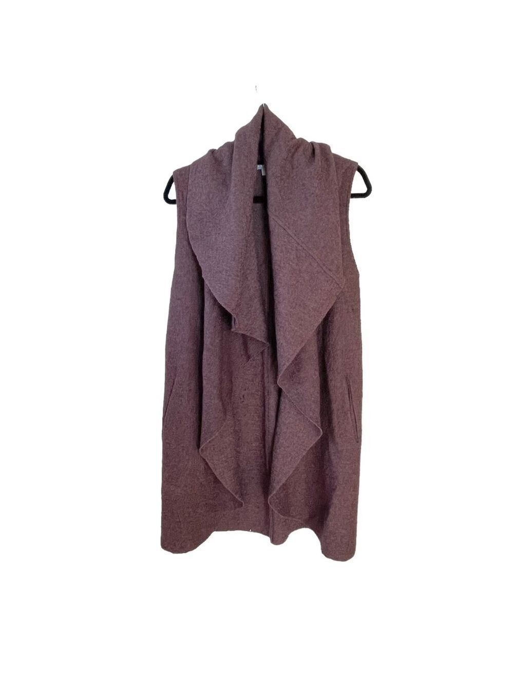 KENAR Wool Sleeveless Open Front Long Draped Duster Cardigan Sweater Brown S